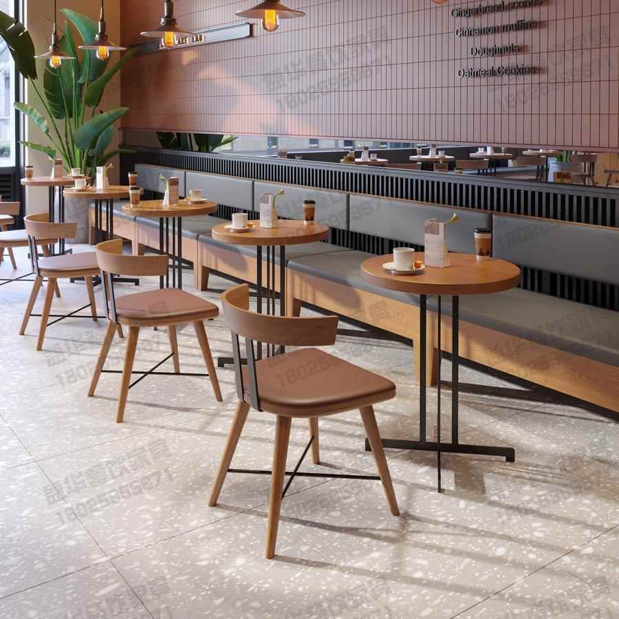 需定制美式咖啡厅实木桌椅子奶茶甜品店座椅配套圆桌休息洽谈区卡