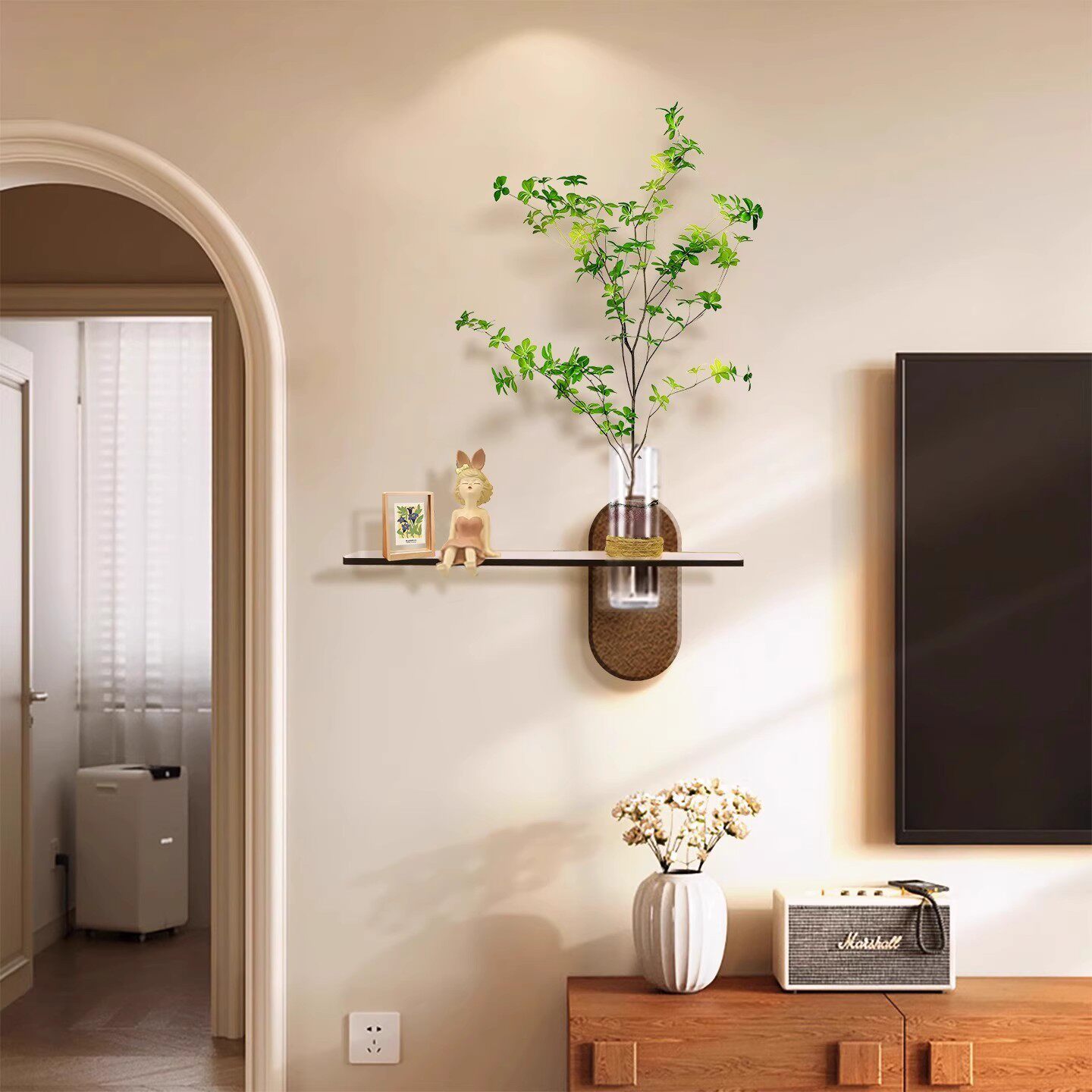 水培绿植餐厅装饰画奶油风肌理感客厅电视背景墙挂画艺术创意壁画