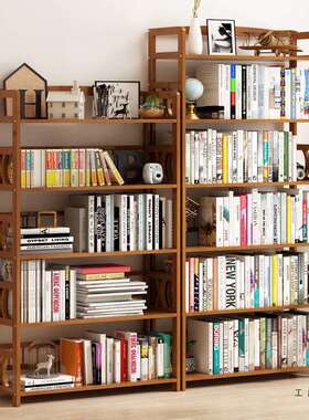 简易书架置物架落地家用学生放书架子儿童书柜实木多层竹子收纳架