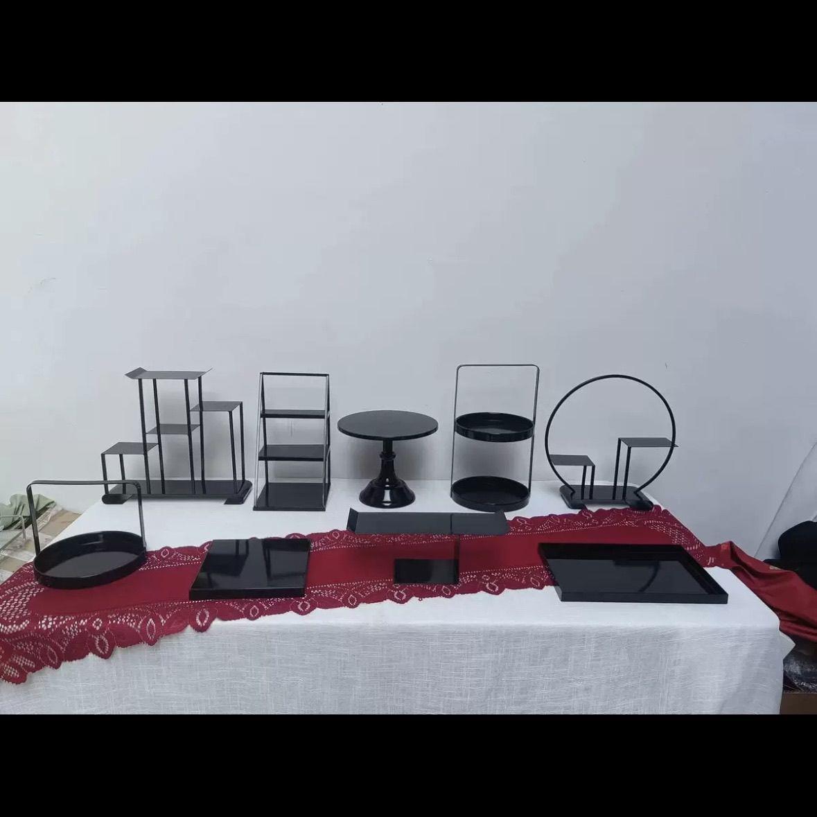 黑色铁艺茶歇甜品台展示冷台摆台黑12387974餐色蛋糕盘多套架果组
