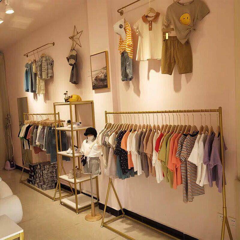 儿童服装店展示架金色侧挂落地式挂衣架女装店货架展示架童装专用