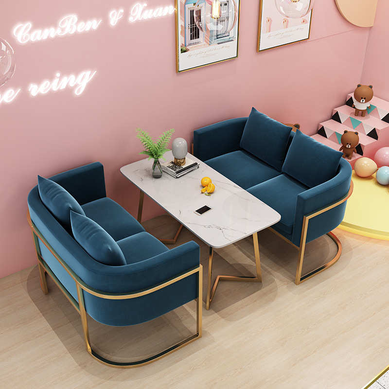 桌椅茶店布艺沙发沙发北欧咖啡厅休闲吧简约组合甜品店靠背卡座奶