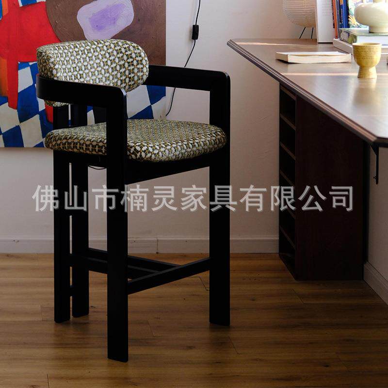 白蜡法式复古台吧椅椅中古风吧全实木吧木台凳靠背椅子子酒吧餐厅