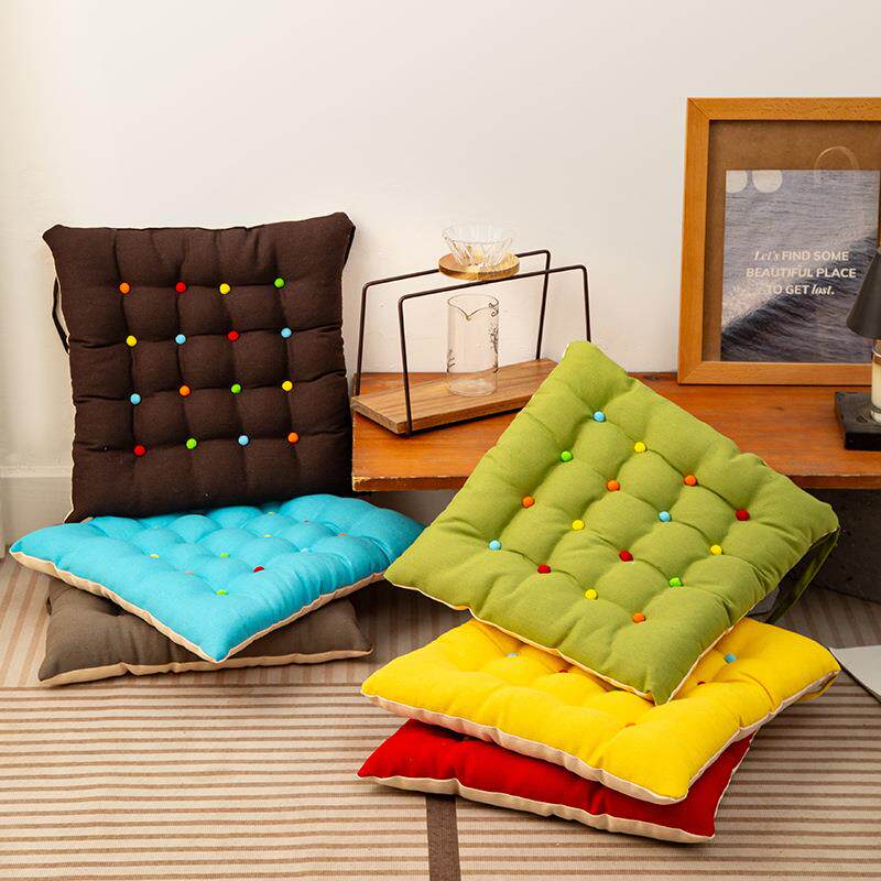 家用薄款餐桌椅垫办公室方形凳子垫四季通用纯色带绑绳学生坐垫