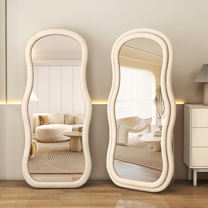 ins穿衣镜全身奶油异形穿衣镜