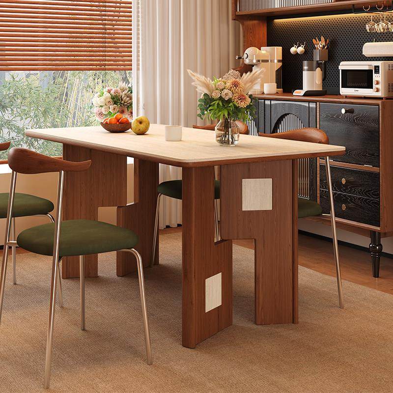 中古风岩板餐桌现代简约小户型客厅家用实木长方形饭桌子2025新款,住宅家具,岩板餐桌,淘宝优惠券,粉丝福利购,淘宝优惠卷