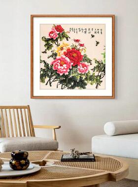 新中国风牡丹挂画窦芳中国画客厅背景装饰画鲜花盛开丰富餐厅墙壁