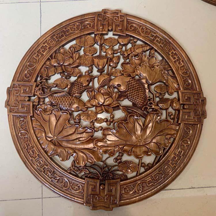 厂家 东阳木雕 仿古挂饰 福禄寿圆形壁饰挂饰