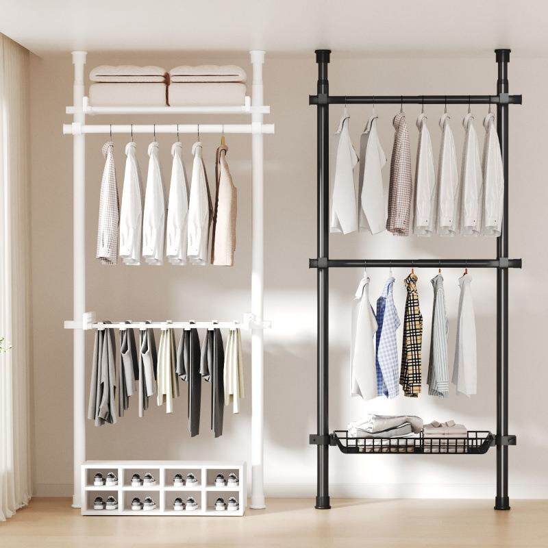 顶天立地挂衣架家用免打孔卧室阳台可伸缩晾衣杆落地衣架杆置物架