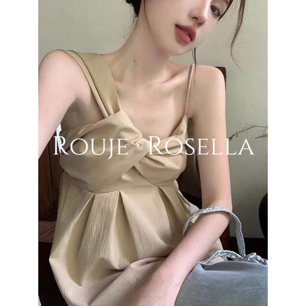法国Rouje Rosella⭐扭结设计感不规则吊带背心女气质露背上衣