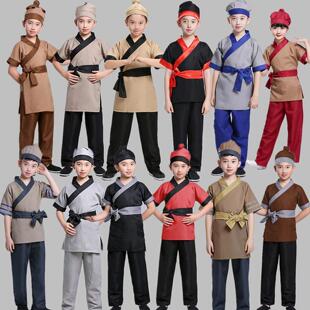 儿童武松打虎短袖演出服古代店小二家丁农民平民百姓商贩古装短袖