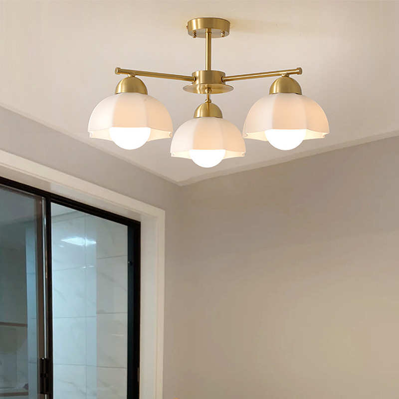 全铜法式奶油风中古北欧简约轻奢玻璃主卧室灯餐厅吸顶灯客厅吊灯