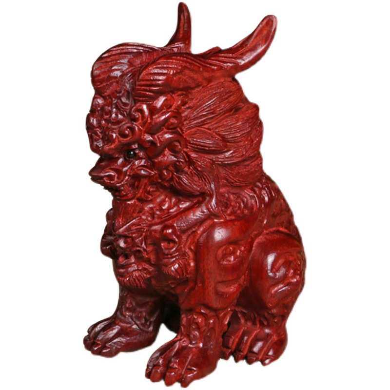 小叶紫檀火焰麒麟摆件高油实木雕刻工艺品送礼收藏