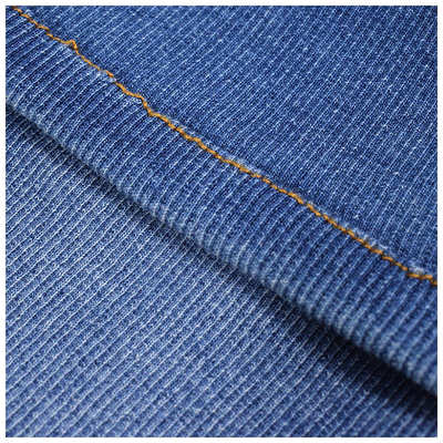 现货靛蓝针织牛仔布弹力2*2螺纹布料可水洗螺纹袖口下摆2x2罗纹