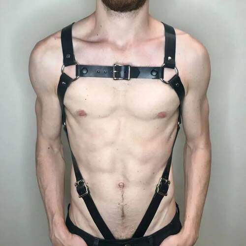 Gothic Men Leather Suspenders Belt Body Bondage Straps Fashi