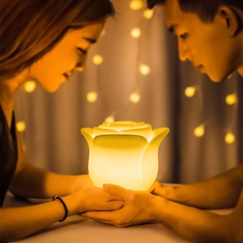 现代简约LED玫瑰小夜灯氛围灯 创意七彩遥控床头台灯小夜灯
