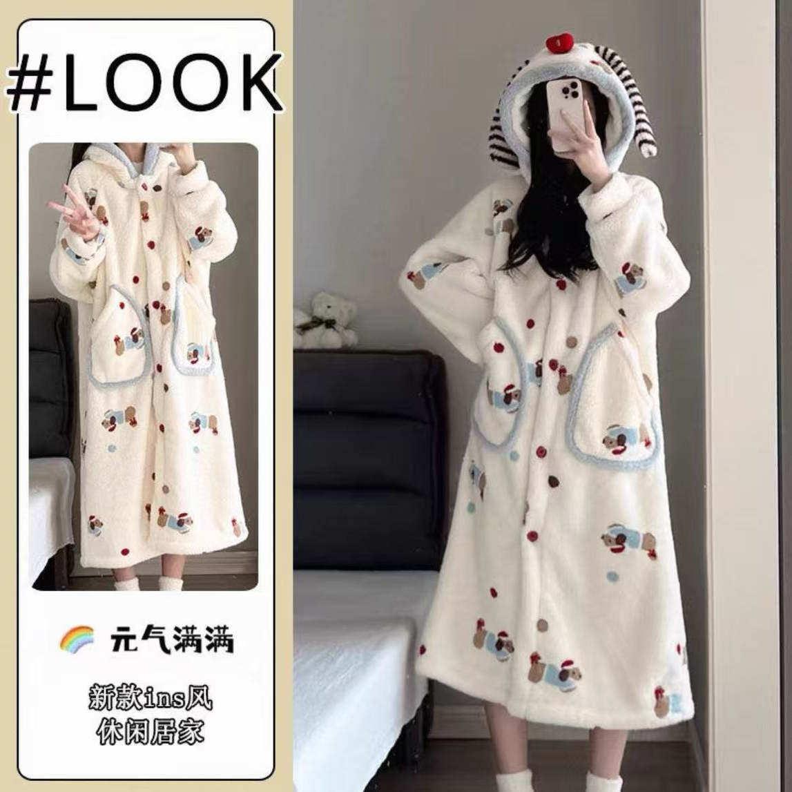 腊肠狗睡袍冬季新款保暖加绒加厚设计感冬天睡衣家居服套装