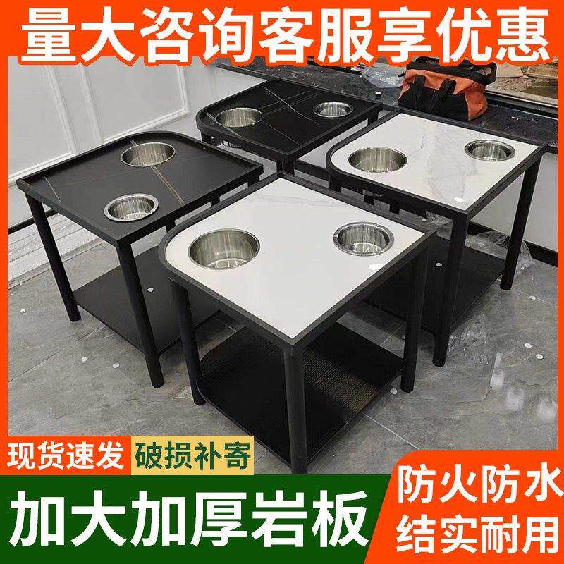 现代轻奢简约风棋牌室麻将室麻将桌边岩板茶几麻将机茶水架小茶几