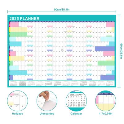 2025 Annual English Planner Wall Calendar Morandi Color Graf