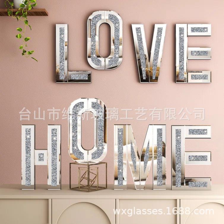 现货 爱字母镜面家庭标志碎钻装饰品大型 3D 墙面艺术节日装饰品