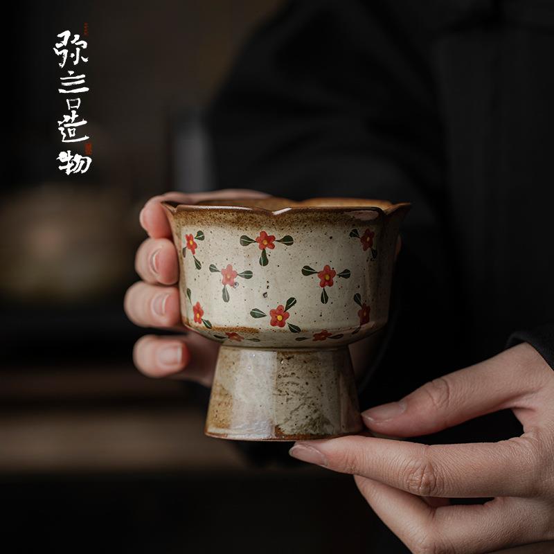 弥言水果盘复古创意点心盘家用客厅茶几干果盘手绘陶瓷高脚糖果盘