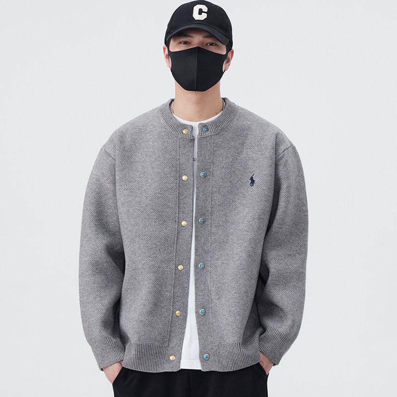 高端刺绣简约针织开衫夹克男秋冬季潮牌潮流时尚休闲棒球服外套潮