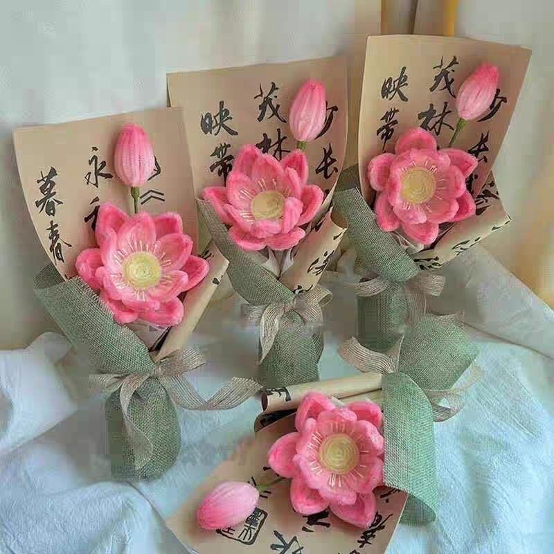 diy女朋友成品成品扭扭荷花干花