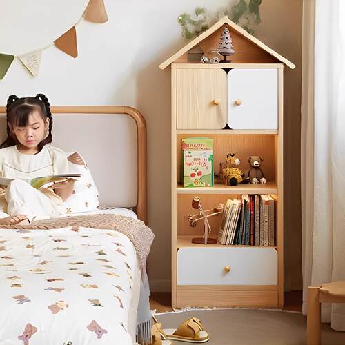 书架落地置物架卧室床头柜幼儿园玩靠墙具收纳储物阅读柜实木书柜