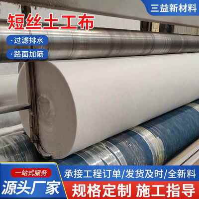 土工布短丝300g工程公路养护毯防渗过滤加筋聚酯白色长丝土工布