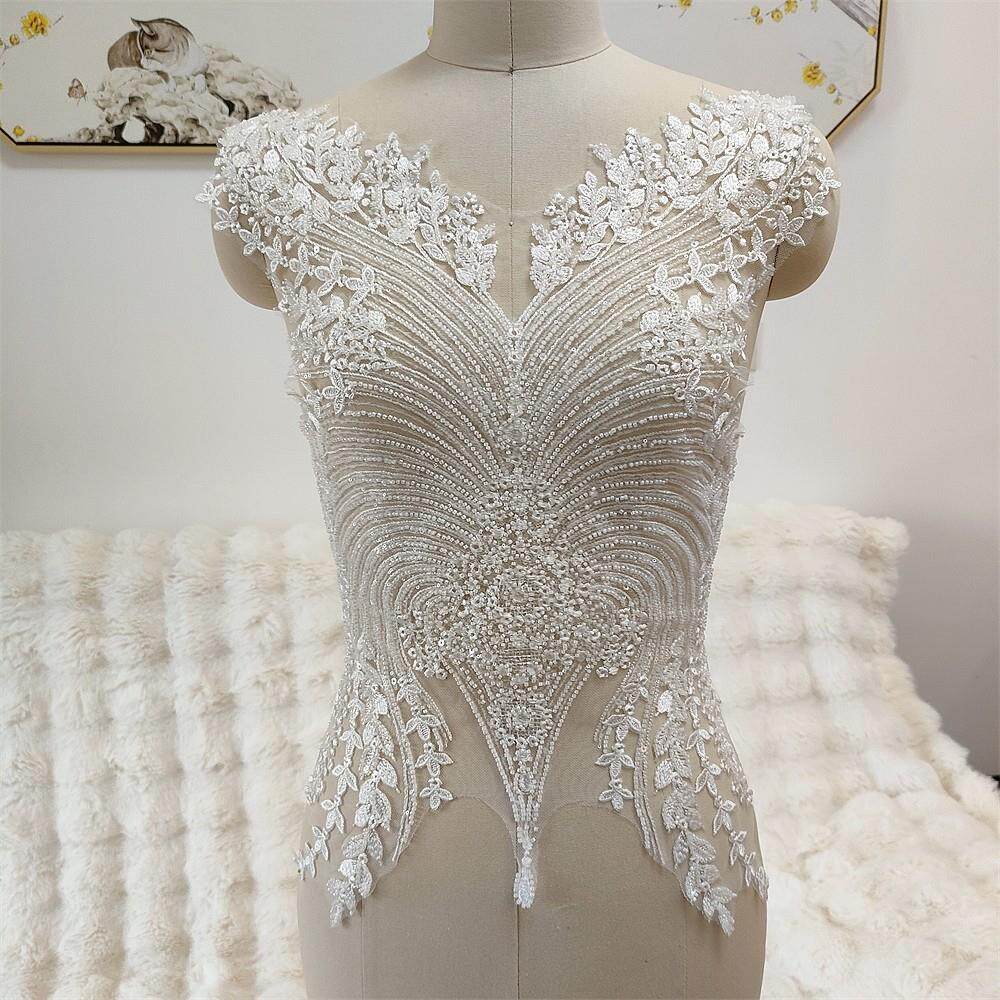 重工蕾丝布面料花朵边婚纱礼服旗袍裙子服装镂空diy手工前胸装饰