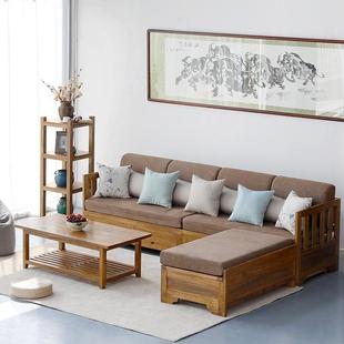 木沙发组合简约现拉代布客Y720厅家具多功能伸推拉实木沙艺榆发床