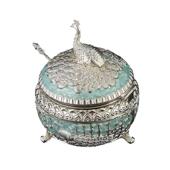 东南亚风情孔雀糖盅金属手工上釉色家居装 饰品摆件东南亚旅游纪念