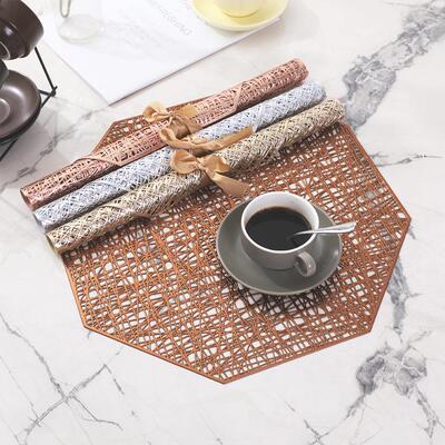 宁欣餐垫镂空PVC烫金八角西餐垫隔热防滑餐厅酒店桌垫跨境货源