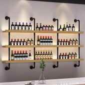 靠墙酒架餐厅挂酒吧烧烤店吧台壁式 上ZYZ墙铁艺多层实木置物架子