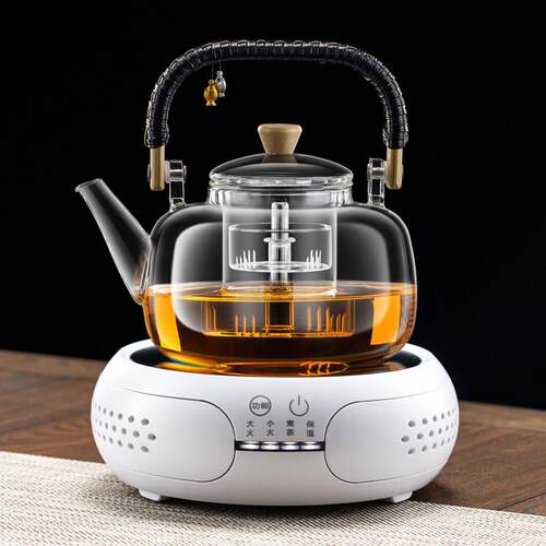 2024新款玻璃全自动蒸煮一体煮茶器泡茶壶养生烧水套装专用黑晶炉