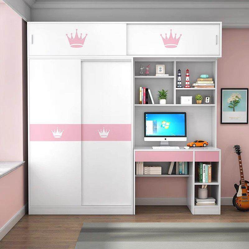 衣柜书桌一体组合小户型卧室儿童房衣柜拉门移门多功能儿童衣柜
