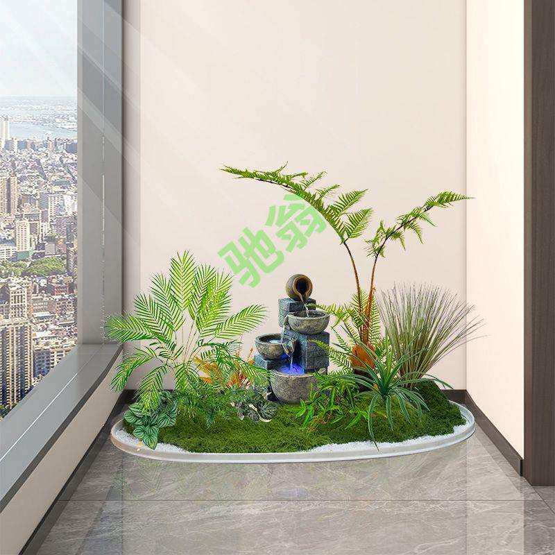 yut室内阳台楼梯下仿真植物造景家庭玄关流水景观摆件懒人假绿植