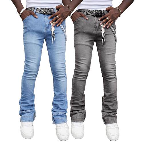 Men's denim straight leg pants, elastic patch denim