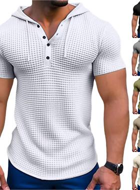 Men's beach short sleeved drawstring hooded pullover