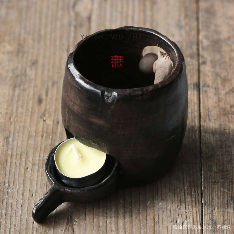 侘寂风粗陶焙茶器 创意猫头鹰日式烤茶炉 茶道配件陶瓷茶叶提香器