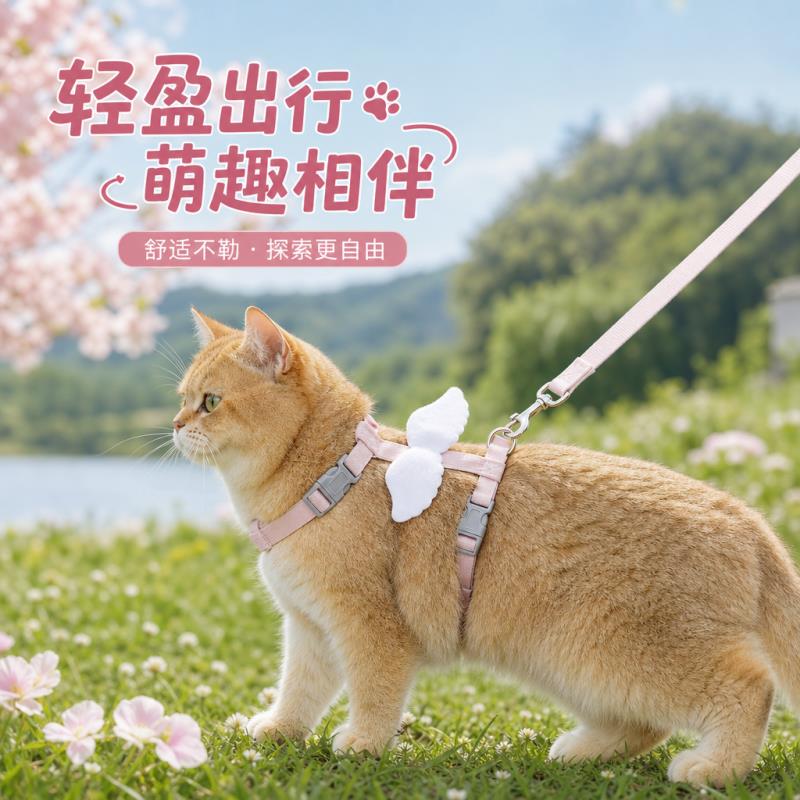 小猫牵引绳工字型防挣脱外出遛猫专用绳小蜜蜂可调节胸抱婴袋绳子