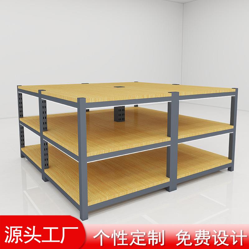 超市促销堆头架钢木促销台饮料粮油地堆陈列展示架三层牛奶促销堆