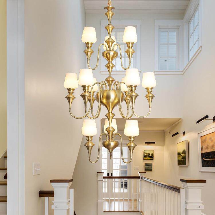 楼梯灯长吊灯复式客厅吊灯三层美式复古简欧别墅旋转中空法式灯具