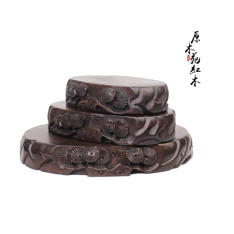 实木根雕石头独木底座 可挖槽实木石头底座 黑紫檀整料挖槽底座