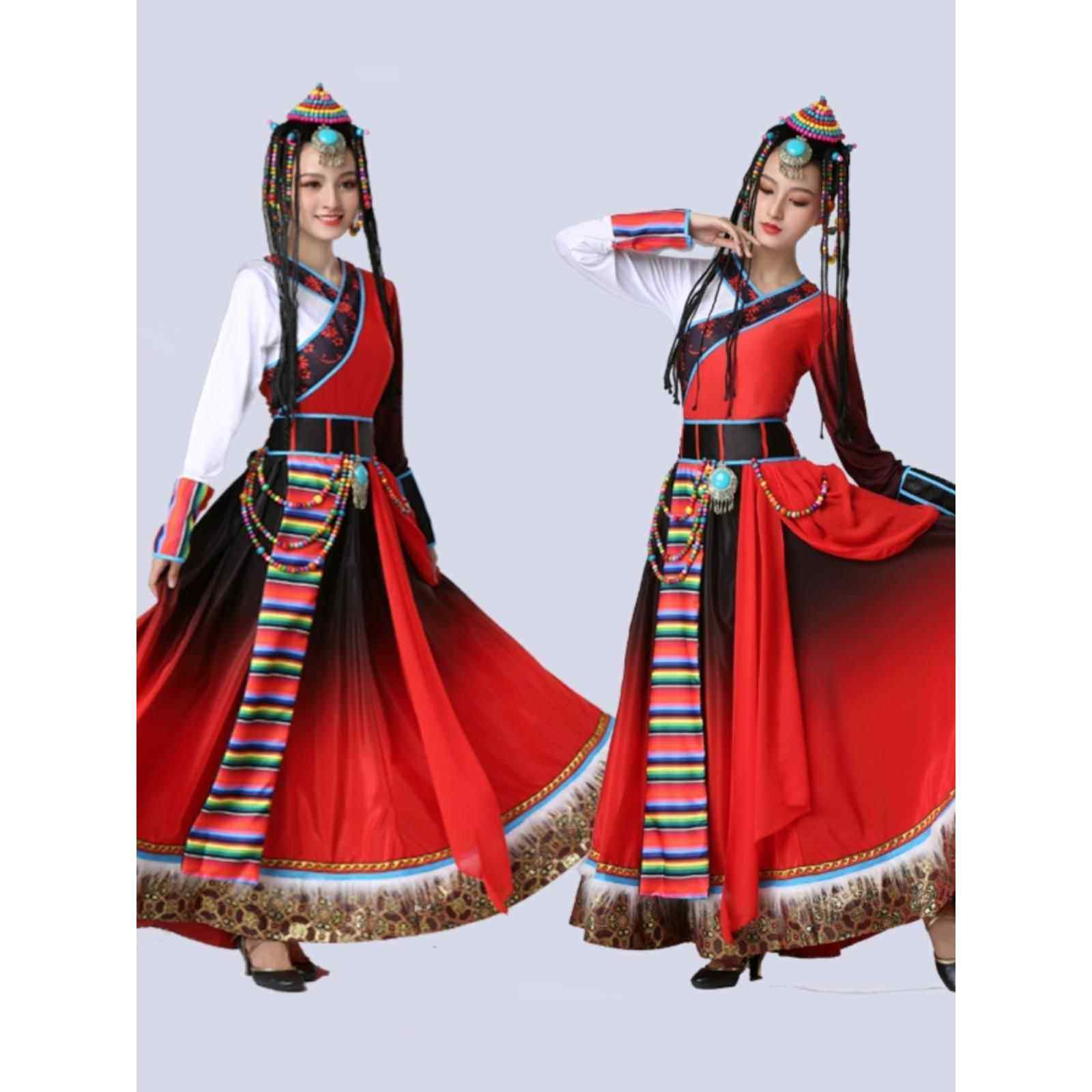 高档2025新款藏中族舞表演出服装女少数民族服蹈成人卓玛大摆裙国