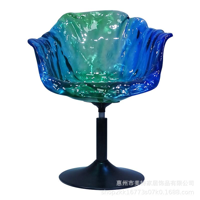 透明树脂花瓣吧台椅子创意餐椅靠背轻奢高端吧椅设计师落地化妆椅