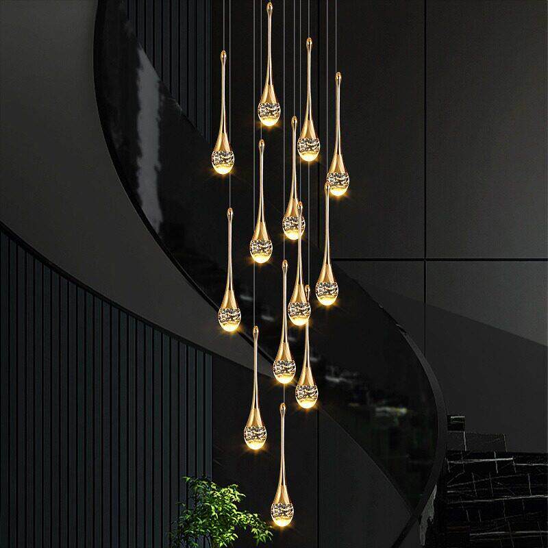 覆式楼大吊灯轻奢楼梯吊灯别墅客厅灯现代简约大堂饭厅水晶长吊灯