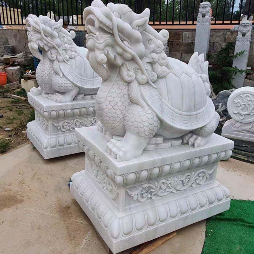 大理石石雕青龙白虎朱雀玄武龙龟汉白玉石雕龙龟镇宅摆件厂家优惠