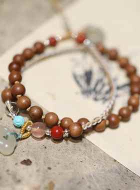 印度老山檀双圈编织手链女吊和田玉木质文艺手串民族风高级感手链