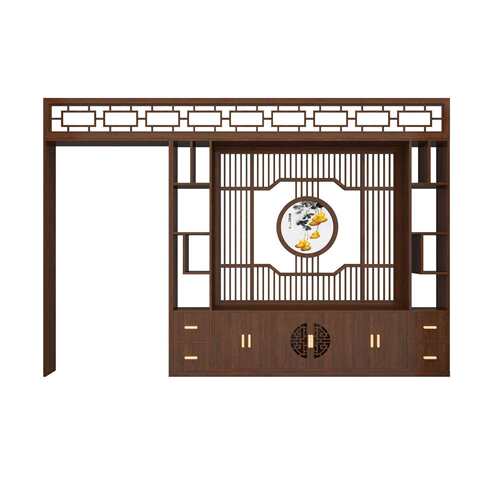 新中式屏风隔断玄关月洞门拱门进门遮挡入户置物架实木艺术博古架